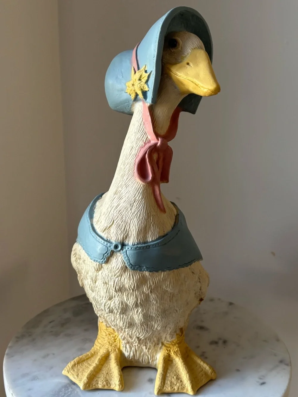 Vintage Scioto 1987 Quaker Duck Ceramic Bisque 8.5 Inches Blue Bonnet Pink Scarf - Picture 2 of 11